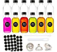 volila Bottiglie di Vetro per liquori, Set con 12 bottigliette da 60 ml, con Mini Imbuto, 24 Sticker tondi per Etichette e Penna in Gesso, vasetti di Vetro per Oli Essenziali, alcolici e bomboniere