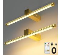 VOLISUN Luci per foto da parete, 4000 mAh, ricaricabili a batteria, 3 temperature di colore e dimmerabile continuamente, luce artistica da 145 lm per dipinti, gallerie, ritratti, confezione da 2 (oro)