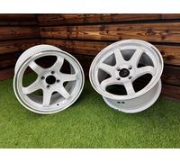 Volk TE37 Style 4X Cerchi 15 In 4x100 Bianco Bordo Diamond Cut