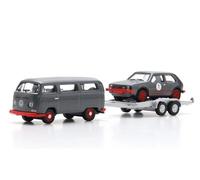 1/87 SCHUCO - VOLKSWAGEN - T2 MINIBUS 1962 WITH TRAILER + GOLF GTi MKI N 87U0006