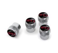 Volkswagen Tappi Valvola GTI Originali, Compatibile con Valvole in Gomma e Ottone, Ottone Nichelato, Set di 4 Pezzi, Nero/Rosso/Argento