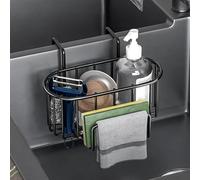 Volminex Organizer per Lavello Cucina, Acciaio Inox porta Spugna Lavandino, Portaoggetti per Lavandino Appendere per Spazzole e Stracci, Organizzatore Lavello Cucina con porta Asciugamano (Nero)