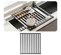 Volminex Scolapiatti Da Lavello Pieghevole Staccabile, Scolapiatti da Appoggio, Organizer Tappetino, Stendino Scolapasta Gocciolatoio, Accessori Cucina (Grigio Scuro, 35×45 cm)