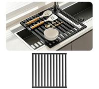Volminex Scolapiatti Da Lavello Pieghevole Staccabile, Scolapiatti da Appoggio, Organizer Tappetino, Stendino Scolapasta Gocciolatoio, Accessori Cucina (Nero, 35×45 cm)
