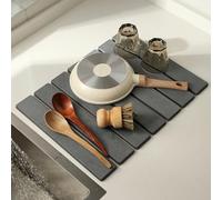 Volminex Tappetino scolapiatti pieghevole in pietra, per cucina, ad asciugatura rapida, assorbente, antiscivolo, in diatomite, per lavello, scolapiatti e piano di lavoro (grigio scuro, 60 x 40 cm)