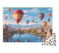 Volo mongolfiere Puzzle 1000 pezzi per adulti e famiglia Palloni che fluttuano sopra il lago e la valle rocciosa Premium robusto alta qualità vibrante stimolante 38x26cm/1000pz