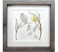 Volo spaventoso |, fantasma | Sea Glass Art, fantasma incorniciato a mano | Decorazione in vetro marino Una scena adorabile fantasmi che perseguitano il regalo di decorazione del mini cornice mondiale