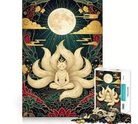 Volpe a nove code in meditazione sotto la luna Puzzle per adolescenti da 1000 pezzi Rafforza la memoria Momenti di pace Qualità Bordo Classico Regalo (38x26cm)