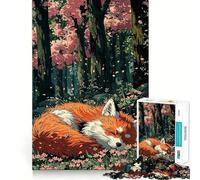 Volpe addormentata nella foresta di ciliegi in fiore Puzzle da 1000 pezzi per adolescenti Migliora la memoria Gioco rilassante Bordo ordinato Articolo dei desideri di Babbo Natale 38x26cm