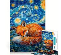Volpe addormentata Notte stellata Puzzle da 1000 pezzi per adolescenti Gioco di logica Antistress Taglio netto Lista dei desideri di Babbo Natale 38x52cm