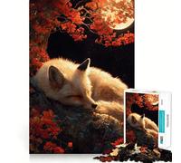 Volpe addormentata sotto la luna autunnale, puzzle da 1000 pezzi per adolescenti, gioco rilassante con bordi ordinati, oggetto dei desideri di Babbo Natale 38x26cm