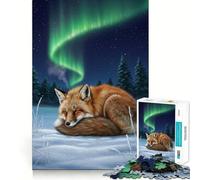 Volpe addormentata sotto l'aurora boreale, puzzle da 1000 pezzi per adulti, rompicapo rilassante e divertente, immagine da assemblare, calda sorpresa 38x26cm