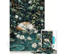 Volpe addormentata tra le ninfee Puzzle da 1000 pezzi per adolescenti Migliora la memoria Gioco rilassante Bordo ordinato Articolo di Babbo Natale 38x52cm