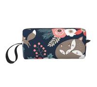 Volpe Animale Fiore Lunedì E Figlia Figlio, Borsa per il trucco Borsa per cosmetici Borsa da toilette da viaggio portatile Borsa per trucco Organizer