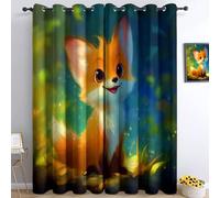 Volpe Animale In Stile Cartone Animato Tende Oscuranti Termiche Isolanti - Ridurre Il Rumore, Termiche Isolanti per Camera da Letto - 2 Pannelli per camera da letto soggiorno, Blu-Verde, 183 x 214 cm