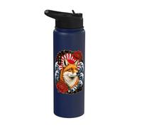Volpe artistica in stile tatuaggio giapponese colorato Stainless Steel Insulated Water Bottle