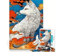 Volpe bianca con nuvole colorate Puzzle da 1000 pezzi per ragazzi Gioco di concentrazione mentale Taglio di precisione Bordi lisci Ideale come regalo di Natale (38x52cm)