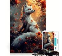Volpe bianca nel roseto Puzzle da 1000 pezzi per adulti Gioco di sfida mentale Taglio preciso Allineamento perfetto Divertimento in famiglia Attività serale (38x52cm)