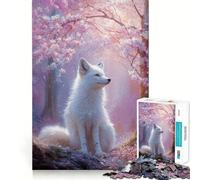 Volpe bianca nella foresta di ciliegi in fiore Puzzle per adulti da 1000 pezzi Gioco di intrattenimento mentale Tecnologia di taglio laser avanzata Sfida divertente per i momenti di attesa (38x52cm)