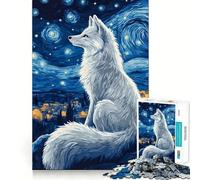 Volpe bianca sotto un cielo stellato Puzzle da 1000 pezzi Allenamento mentale Incastro perfetto,senza spazi vuoti Attività per rafforzare i legami affettivi (50x75cm)