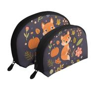 Volpe carina autunnale, Borsa per trucco a conchiglia Portamonete da donna Borsa da toilette piccola Borsa per cosmetici 2 pezzi