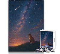 Volpe che osserva le stelle sotto un cielo notturno luminoso Puzzle da 1000 pezzi per adulti Gioco educativo e divertente,attività di apprendimento,regalo perfetto e premuroso per ogni occasione