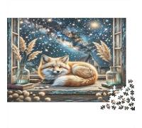 Volpe Cielo stellato Puzzle per Adulti Puzzle 1000 Pezzi Carta Scena dalla Finestra Puzzle per Famiglia Relax Decorazione Regalo 38x26cm/1000pcs