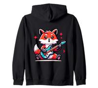 Volpe con Chitarra Elettrica Divertente Felpa con Cappuccio