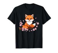 Volpe Giapponese Ciliegio in Fiori Sakura Arte Kawaii Anime Maglietta