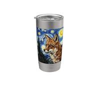 Volpe in Van Gogh Notte Stellata Pittura Art Style Bicchiere termico in acciaio inox doppia parete
