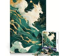 Volpe Kitsune bianca nella nebbia verde, puzzle da 1000 pezzi per adulti, esercizio mentale, evasione rilassante, ideale come regalo (38x52cm)
