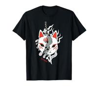 Volpe Kitsune Samurai Maschera Oni Arte Giapponese Anime Maglietta