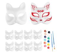 Volpe maschera 10pcs fai da te maschera gatto cosplay in bianco faccia di Halloween con 12 colori pigmenti e 2 pennelli maschere di carta bianca dipinte a mano per cosplay per feste di Halloween, vol