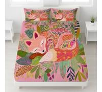 Volpe Piante Strisce Foresta Lenzuolo Fiabesco Illustrazione Lenzuolas Morbido Caldo Sognante Dolce Per Una Tasca Profonda 30 cm Rosa Morbido Traspirante Antipiega per Ragazze - 90 x 190 x 30