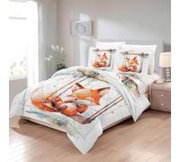 Volpe Piumino Letto Singolo 4 Stagioni, Reversibile Piumino Natalizio Volpe Animali Foresta, Trapunta Volpe Carina Animali, Piumone 135x200 Volpe Fumetto, Decorativi Piumino Y-725