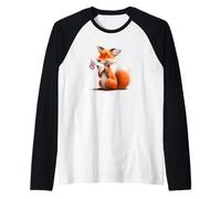 Volpe Sorridente Felice per Il Costume Britannico Tea Time Maglia con Maniche Raglan