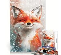Volpe sorridente nella neve Puzzle da 1000 pezzi per adolescenti Gioco di logica Antistress Taglio netto Lista dei desideri di Babbo Natale 38x52cm