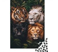 Volti di Leoni e Tigri Selvatici Puzzle 1000 Pezzi Carta Gioco di Puzzle 1000 Pezzi per Adulti Diversità della Giungla Interazione Famiglia Decorazione Regalo 52x38cm/1000pcs