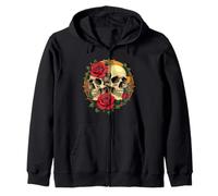 Volti di Teschio con Rose Rosse Felpa con Cappuccio