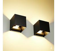 Voltix 2 Pezzi Applique da Parete LED per Esterno e Interno, Lampada da Parete Moderna Nero 12W, IP65 Impermeabile, Fascio Luminoso Regolabile, Design Cubo Quadrato per Muro (4000K - Luce Naturale)