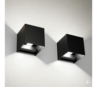 Voltix 2 Pezzi Applique da Parete LED per Esterno e Interno, Lampada da Parete Moderna Nero 12W, IP65 Impermeabile, Fascio Luminoso Regolabile, Design Cubo Quadrato per Muro (6000K - Luce Fredda)