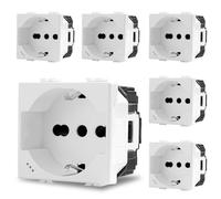 Voltix 6 Pezzi Prese Schuko 2P+T 10/16A 250V - Compatibili con Bticino Matix - Colore Bianco, Design Moderno, Installazione Facile