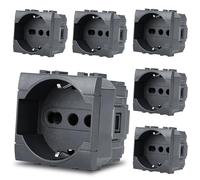 Voltix 6 Pezzi Prese Schuko da Muro 2P+T 16A Compatibili con BTicino Living Light e Living International, Nero - Placche Compatibili BTicino (6)
