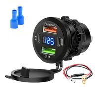 Voltmètre de Prise de Voiture 12-24V avec Interrupteur, USB 3 Ports, Charger Rapide Marine Imperméable pour Véhicules Marines, Bateaux, Golf Carts, Camping-Car, Moto, Camion
