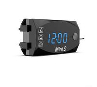 Voltmetro 3 in 1 con orologio elettronico e termometro, display digitale a LED impermeabile IP67 per moto, auto e barca, misuratore di tensione DC 6 V-30 V (blu)