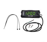 Voltmetro 3 in 1 per moto, con orologio elettronico e termometro, display digitale a LED per DC 6 V-30 V, misuratore di tensione impermeabile IP67, per auto, barca, camper, (verde)