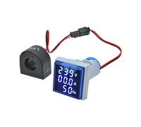 Voltmetro con display a LED Voltmetro amperometro trasformatore indicatore tester 3 in 1 a LED quadrato da 22 mm CA 60-500 V 0-100 A(Blue)