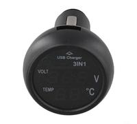 Voltmetro digitale a LED per auto, termometro per batteria da 12 V e 24 V, monitor della tensione e della temperatura interna, con USB per porta di ricarica, nero (rosso pieno)