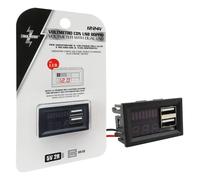 VOLTMETRO DIGITALE A LED ROSSO 12-24V CON DOPPIA PRESA USB CONTROLLO BATTERIA