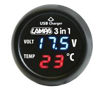 Smart-Plug, spinotto multifunzione 12/24V,TEMPERATURA INTERNA,VOLTIMETRO,USB
